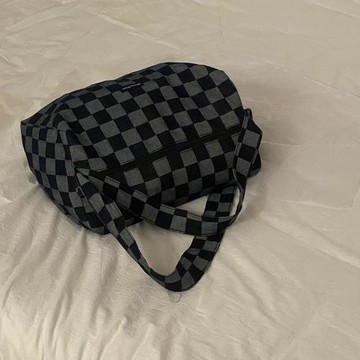 原創慵懶風情侶大包包大容量單肩包斜挎帆布千鳥格時髦運動旅行包