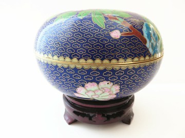 七十年代外貿出口北京正宗景泰藍銅胎手工掐絲琺瑯12cm粉盒（寶）