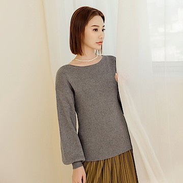 QQ毛衣．包芯紗船領拋袖針織上衣-OB大尺碼