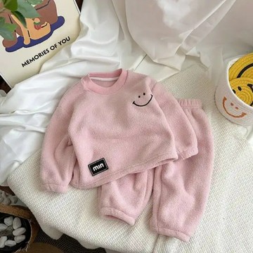 休閒自在~雲朵絨男女兒童秋冬加絨加厚韓版雙面絨家居服套裝 女童家居服套裝 秋冬睡衣 秋衣秋褲 保暖睡衣兒童