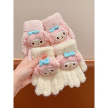 兒童手套女童美樂蒂2025冬季學生寫字保暖分指套小女孩加厚五指套