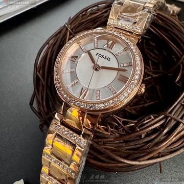[星晴錶業]FOSSIL手錶,36mm,FS00132白色錶面金色錶殼金色精鋼錶帶款