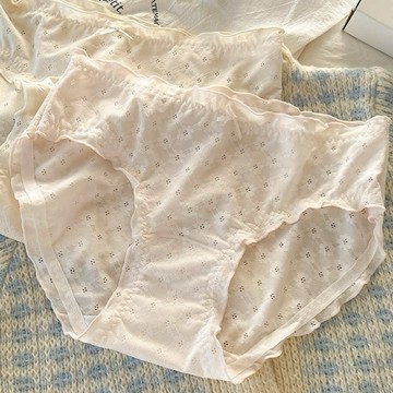 Me·密A117台灣出貨/現貨/隔日達/溫柔系小花木耳邊透氣薄款中腰內褲/ 大尺碼內褲/女生內褲