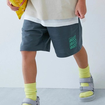 日本 devirock - 夏日印花純棉寬版短褲-BUZZ-灰藍