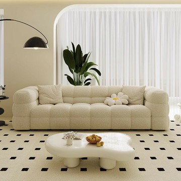 奶油風布藝沙發小戶型客廳直排三人位ins風北歐羊羔絨棉花糖沙發