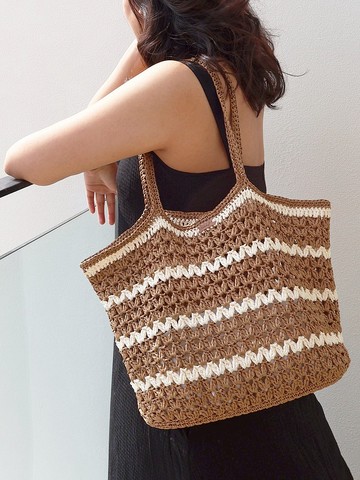 古典窗花草編拖特包 編織包-深褐 Bahnhof手作