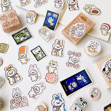 招財兔\火鍋貓\相片框\泡泡糖文字貼紙包\共4款\手帳貼紙