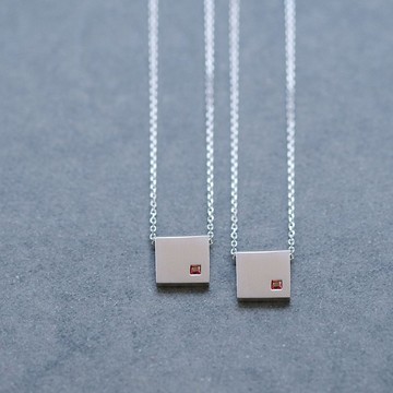 2件組) 石榴石 方形 成對項鍊 925銀