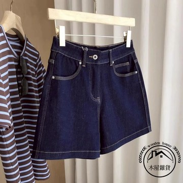 夏大碼復古闊腿牛仔短褲胖mm高腰顯瘦氣質熱褲【木屋雜貨】