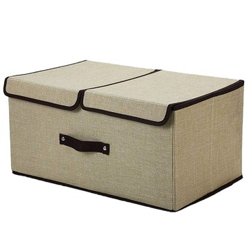 小麥購物 棉麻雙蓋衣物收納箱 L2253  1個  36 x 25 x 15cm  卡其色