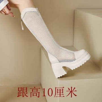 厚底瘦瘦靴粗高跟網靴增高靴子女2025年新款不過膝長靴高跟騎士靴