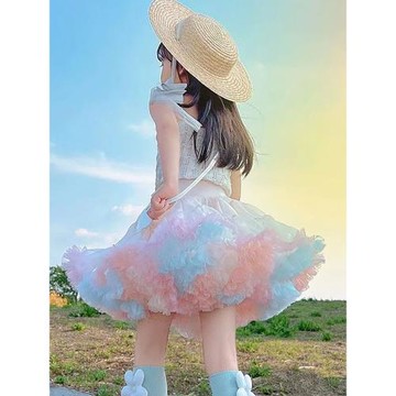 彩虹色冰淇淋公主蓬蓬裙女童tutu突突凸凸寶寶網紗裙子短裙半身裙