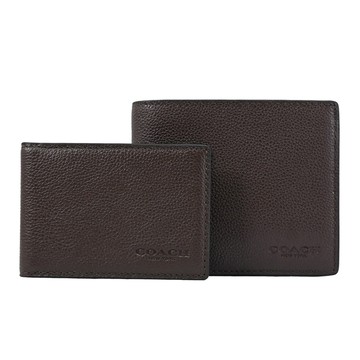 COACH CR911 經典壓紋LOGO附活動夾/對開短夾.深咖