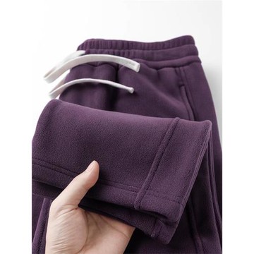 醬紫好看！500G雙面奧粒絨直筒衛褲女紫色加絨加厚保暖休閑長褲冬