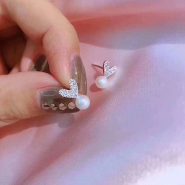 DIY珍珠配件 S925純銀愛心小豆芽兔耳朵耳釘耳環手工空托半成品女