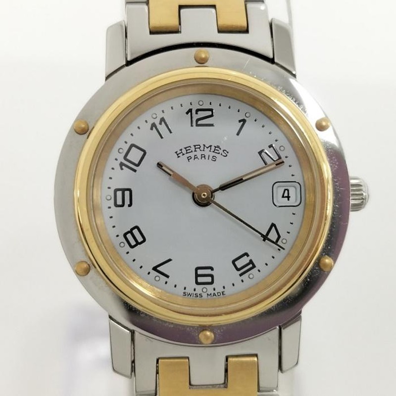 中古】HERMES クリッパー レディース 腕時計 SS GP クオー ホワイト ...