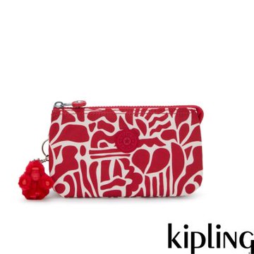 Kipling 紅白印花三夾層配件包-CREATIVITY L