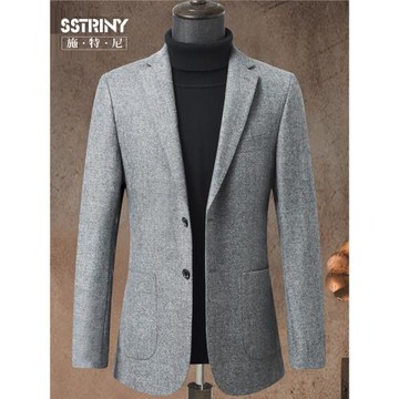 秋冬季高端羊絨休閑西裝男精紡人字紋羊毛西服花呢單西高級感外套