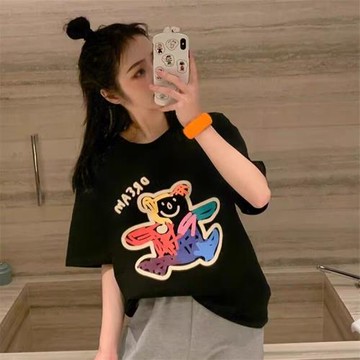 潮牌t恤黑色上衣ins打底衫短袖