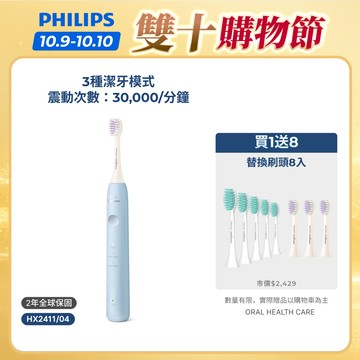 【飛利浦 PHILIPS】<最高送4年份刷頭！>音波小彩刷(藍) HX2411 溫和舒敏 兩週亮白｜官方直營