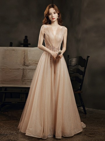 晚禮服連身裙  香檳色晚禮服女高級感夏季禮服裙輕奢小眾高端名媛新款氣質演出服