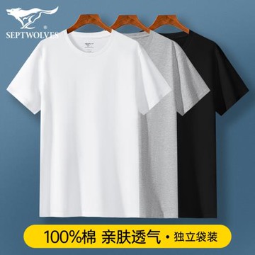 七匹狼男士短袖白色Tt恤純棉打底內衣背心夏季半袖老頭衫男款汗衫