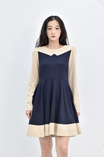 (S) dowisi 長袖藍杏色洋裝