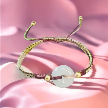 【願‧平安】白翡翡翠平安扣編織手鍊 | 天然緬甸玉翡翠A貨 |送禮