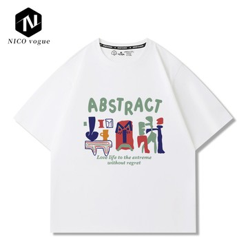 【Nico】白色纯棉短袖t恤女 短袖T恤上衣 學生衣服 oversize 寬鬆t恤 韓系衣服女 可愛風衣服 设计感 半袖