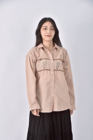 (XL) giorgio roveri donna棉質圖案淺棕色長袖上衣