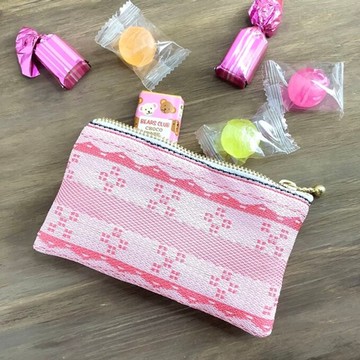 【琉球藍染】榻榻米布邊 扁平迷你收納包 零錢包 卡片夾 粉色 白色 沖繩 Chura Hery 幸運物