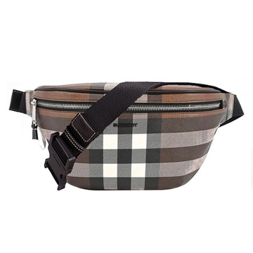 BURBERRY Cason 經典格紋帆布拼接皮革腰包(暗樺木棕色)