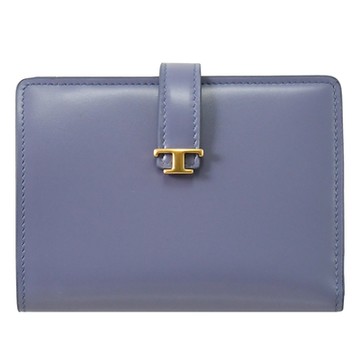 TOD’S T Timeless系列經典T LOGO小牛皮對開釦式中夾(迷霧藍)
