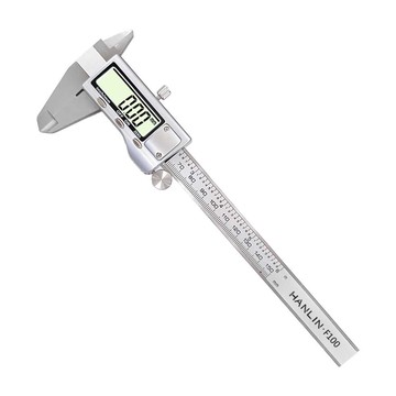 HANLIN-F150 金屬不銹鋼電子游標卡尺 大液晶螢幕 數位 顯示 遊標 卡尺 寬度 直徑 口徑 厚度 深度 階差 測量 高精準 小型 工業 商業 量尺 材料 手做 文具 玩物 珠寶 手鐲 戒指