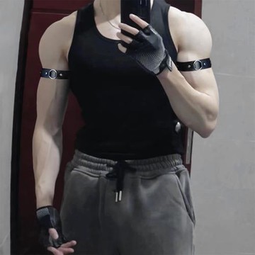 朋克皮質臂環男襯衫袖箍體育生皮革手臂帶上臂綁帶胳膊裝飾品臂圈