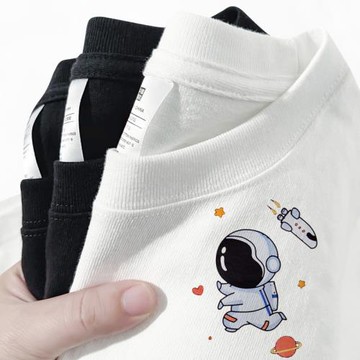 美式復古t恤女大碼寬松純棉短袖情侶體恤胖mm卡通印花上衣ins潮