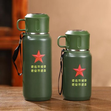 軍綠色八一退伍戰友大容量保溫杯316不銹鋼戶外運動水杯車載燜茶
