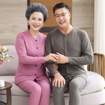 中老年秋衣秋褲套裝女新款開衫媽媽奶奶棉毛衫女老年人保暖內衣男