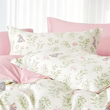 J-bedtime 床寢時光 100%純棉美式信封枕套 G9321-1  青青草兔 白色 + 綠色  75 x 45cm  2個