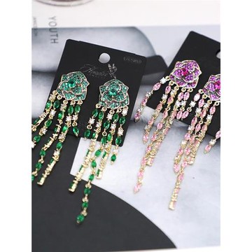 歐美風格玫瑰花個性夸張長款花卉日韓新耳飾耳墜植物銀針耳環流蘇