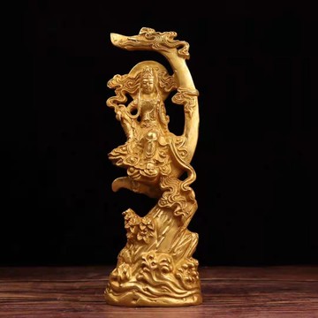 銅鎏金自在觀音佛像純銅送子觀音娘娘家居供奉九龍觀音娘娘站佛像