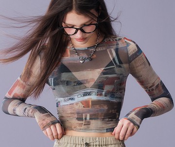 美式復古  印花街頭網紗T恤上衣