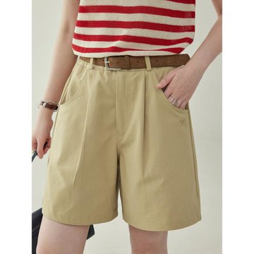 「北島AMUU原創」法式復古純色休閑短褲女夏季中褲壓褶五分闊腿褲