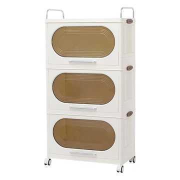 FAmILyLIFE 生活 超耐重鋼骨3層可疊加附輪折疊收納箱 180L YG-216 9.56kg  34 x 61.5 x 104.5cm  米白色  1個