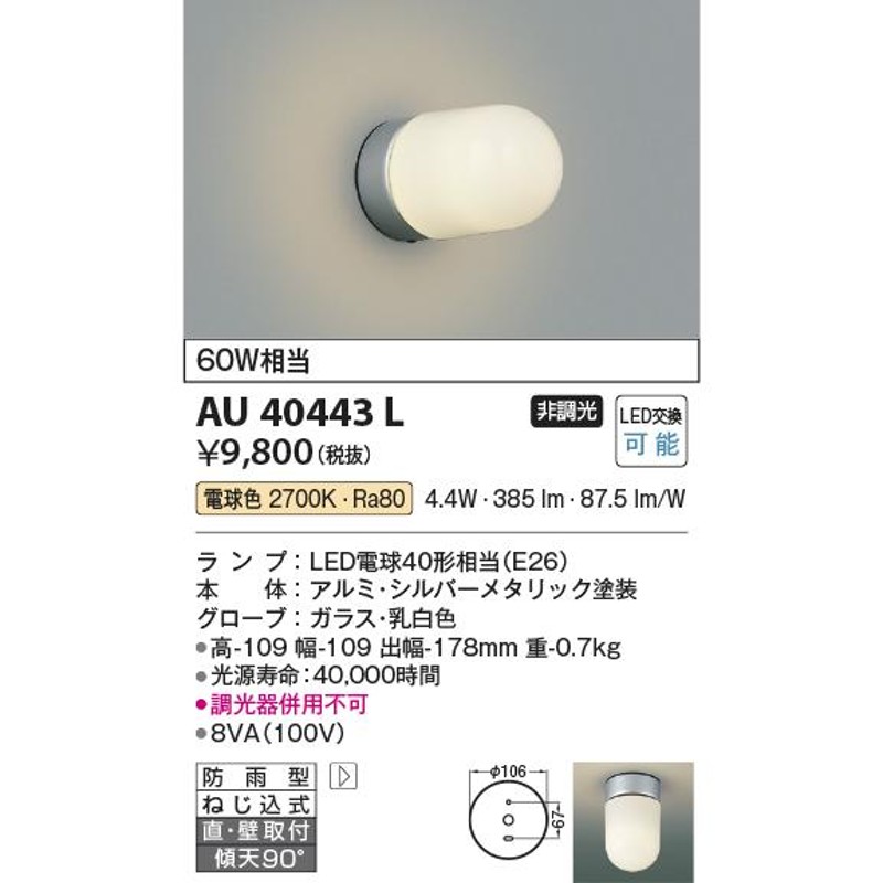 大光電機（ＤＡＩＫＯ） 人感センサー付アウトドアライト ランプ付 LED電球 4.6W（E26） 電球色 2700K DWP-39653Y - 2