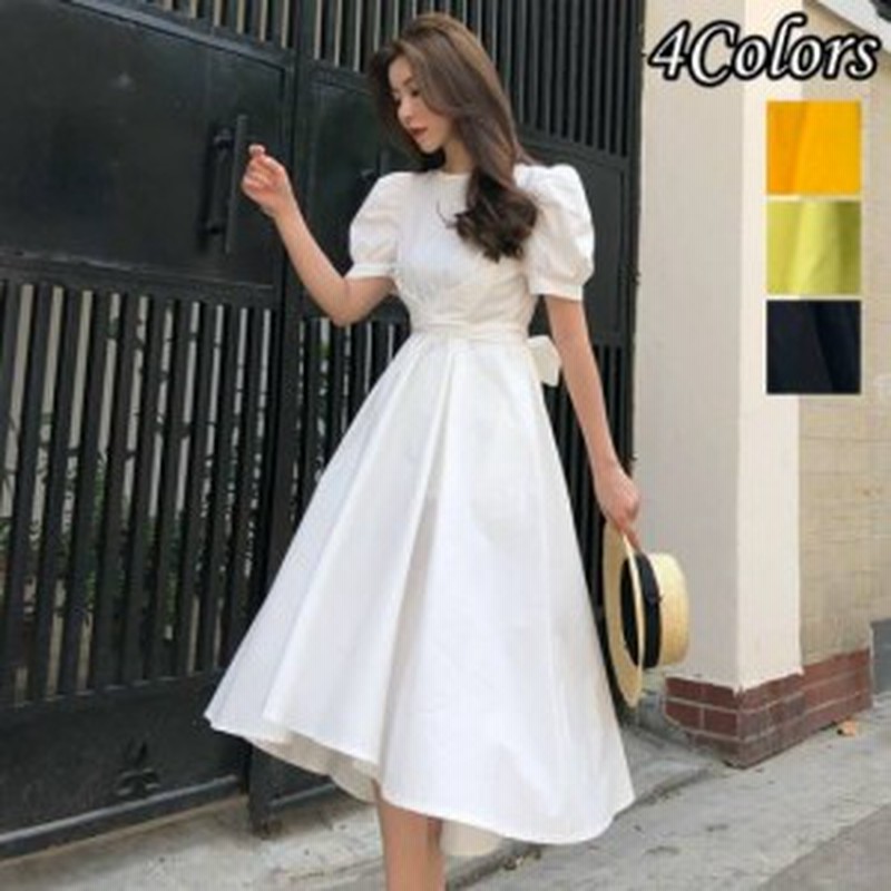 ドレスワンピース きれいめワンピース 春ワンピース 夏ワンピース ワンピース ミモレ 膝丈 フィッシュテール 半袖 パフスリーブ バックリ 通販 Lineポイント最大1 0 Get Lineショッピング