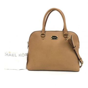 michael kors棕色皮革金釦手提包