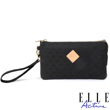 【ELLE Active】波卡圓點系列-輕薄多夾層側背包/斜背包/手拿包-黑色