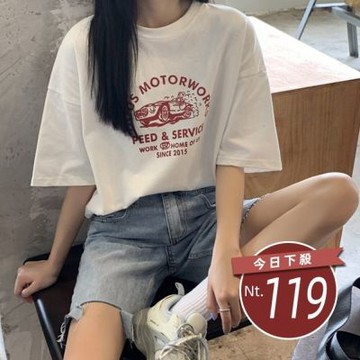 D. Studio 台灣發貨韓版寬鬆印花短袖上衣 衣服 女裝 t恤 短袖t恤 上衣T502