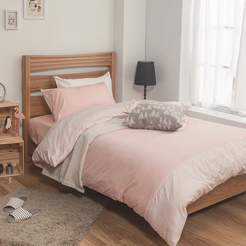 戀家小舖 100%精梳棉 床包被套組 / 雙人加大【雙色系列-雙色粉】含兩件枕套 台灣製